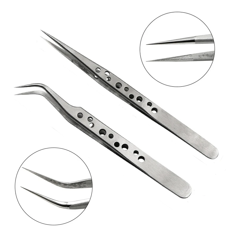 

Electronic Tweezers Anti-Static Curved Straight Stainless Steel Precision Tweezers For Electronics Laboratory Work DIY Tools