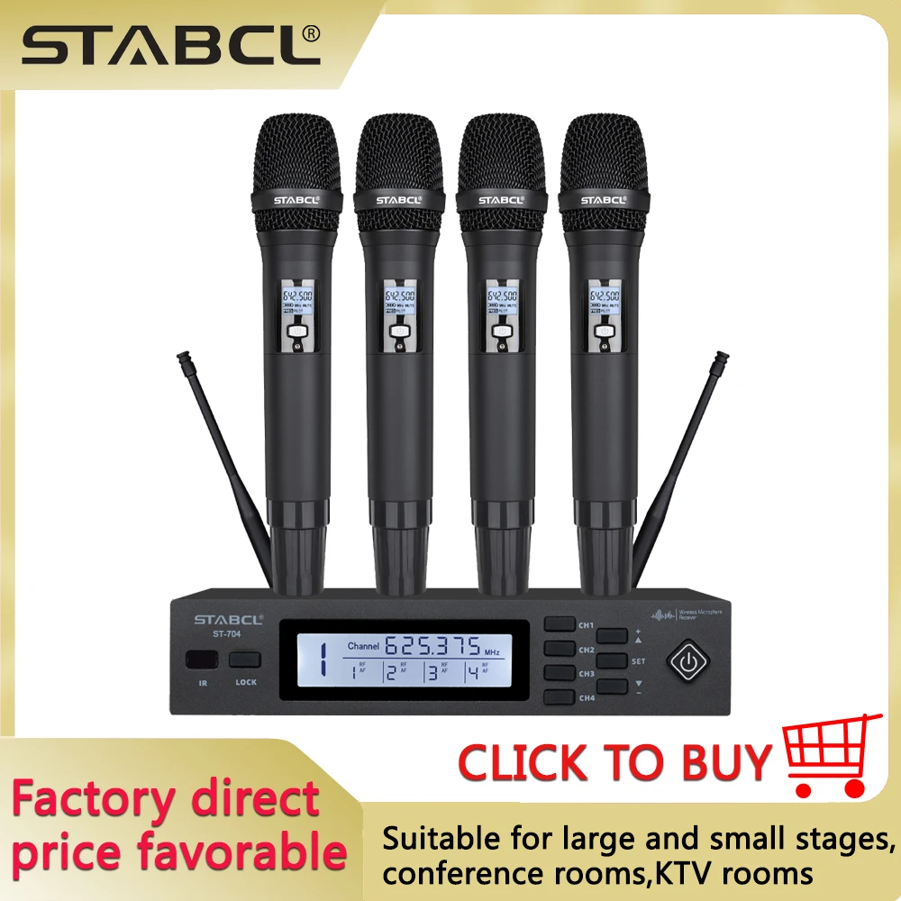 ST-704 Wireless Microphone Professional Handheld Headset Mic 4 Channel UHF Stage Performance Karaoke Home microphone System