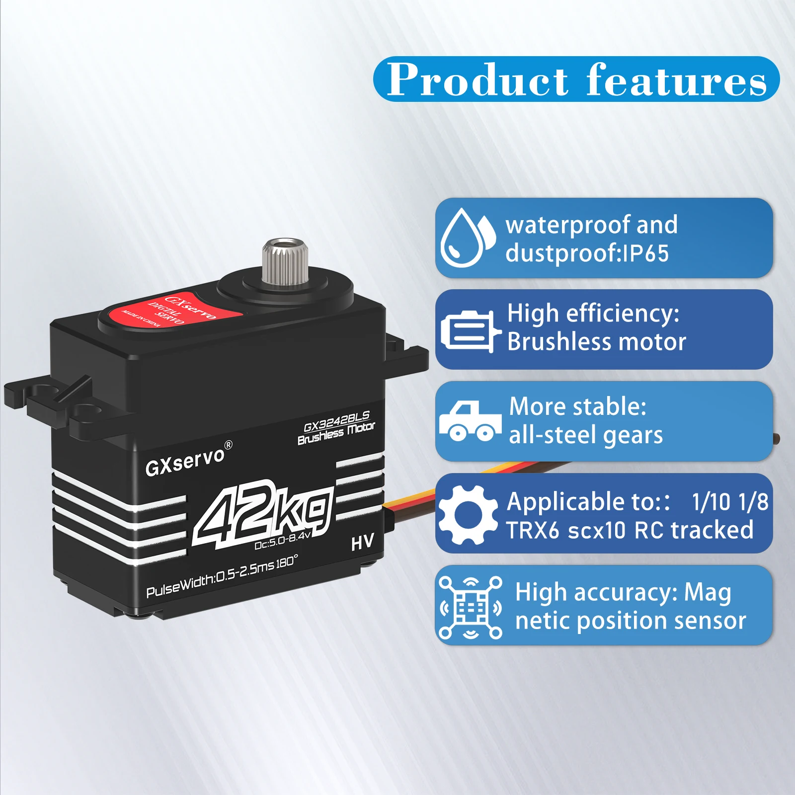 42kg Torque Brushless RC Servo 180/270 Degree Waterproof High Voltage Metal Gear Digital Servo 1/8 1/10 1/12 RC Car BLS Motor