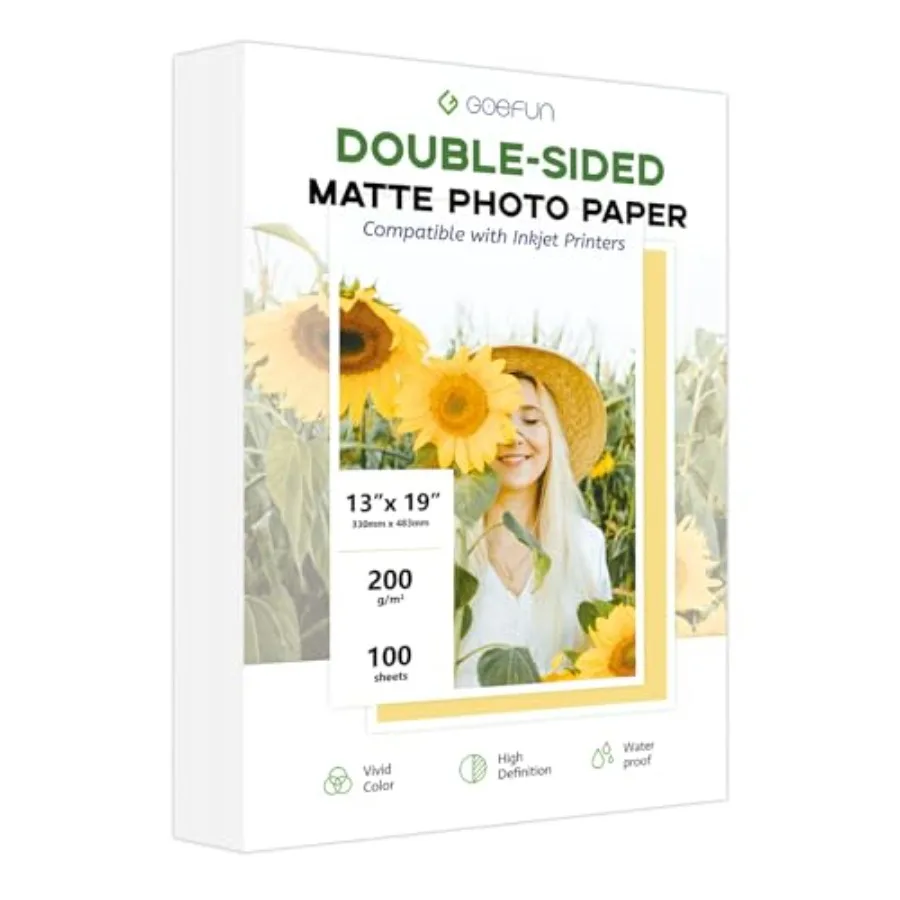 

Фотобумага матовая двусторонняя 13 x 19 дюймов, 200 г/м² (54 фунта), для струйных принтеров, для плакатов и художественных принтов, 100 листов