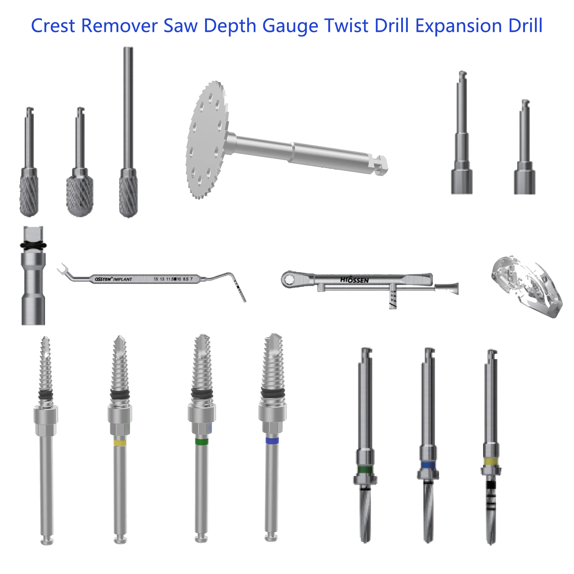Dental Implant Surgical Crest Remover Saw Depth Gauge Twist Drill Expansion Drill for Easy Split & Expansion of Narrow Ridge Use