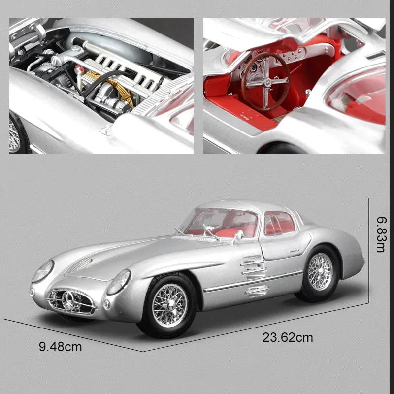 1:18 Maisto Mercedes Benz 300 SLR Vintage Model Car Diecast Original Edition Retro Alloy Luxury Vehicle Collection Ornament Gift