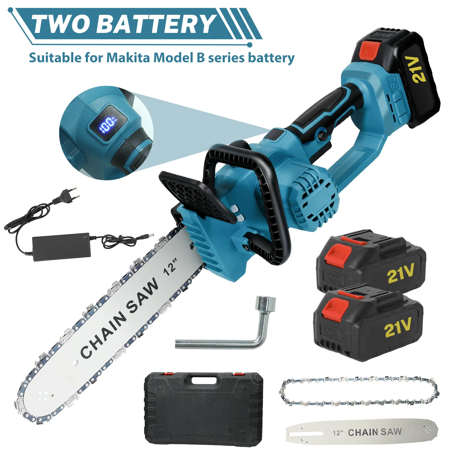 12/16 Zoll Bürstenlose Schnellverstellbare Akku-Kettensäge Handgehaltenes Garten-Holzschneidewerkzeug Kompatibel mit Makita-Batterien – Detail 12
