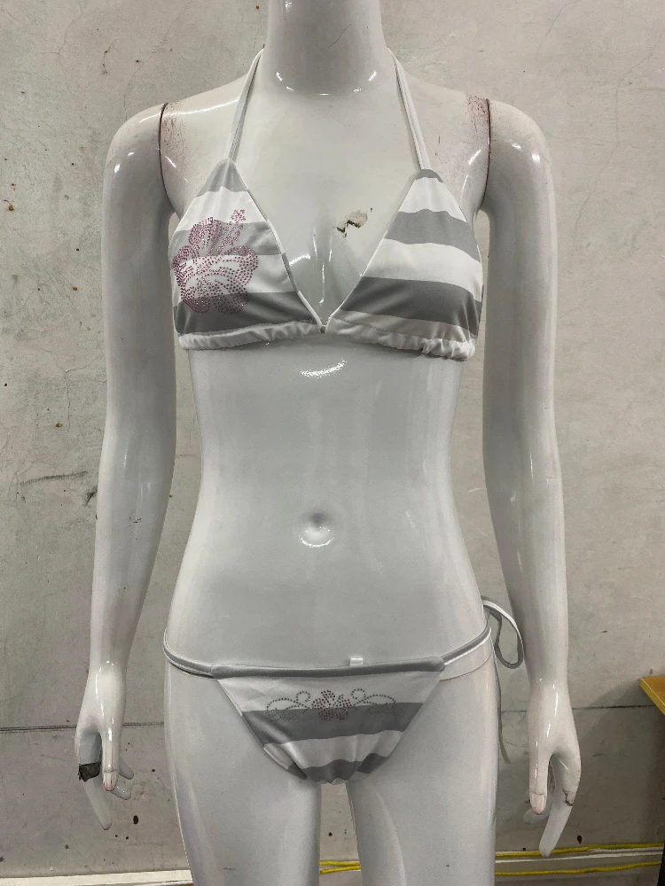 

Grey and white striped women's bikini set, hot brick casual beach vacation set, lace-up sexy clothes for summer