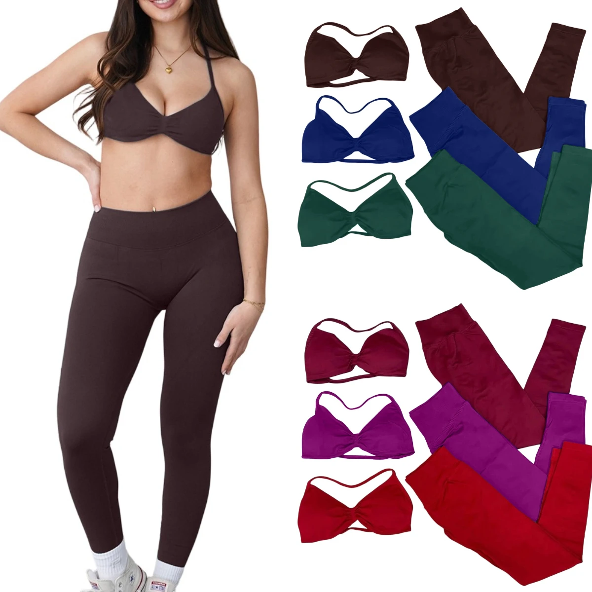 Yoga Gym pants Set 2pcs Women DF Impact Strappy Bra Top DFNNYE Workout Scrunch leggings Sports Suit Fitness Seamless Yoga outfit