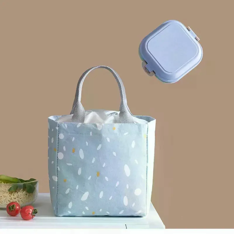 Insulated Faux Linen Lunch Bag Simple Large Capacity Portable Handheld Thermal Tote for Office School Picnic Meal Carry