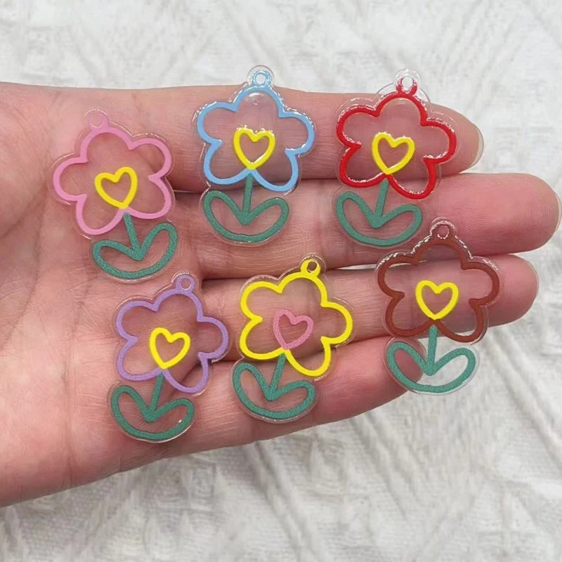 10 pieces of acrylic flower charm pendant jewelry production discovery DIY earrings, keychain patches, Faltback charm