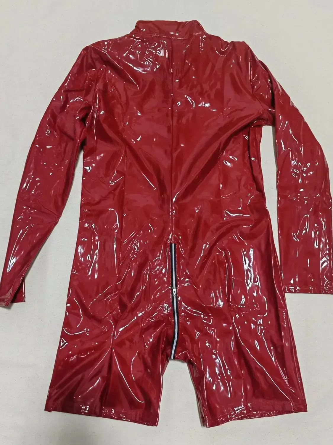 Body de manga larga unisex de talla grande, estilo wet look de PVC brillante, Catsuit, Playsuit, Body con cremallera en la entrepierna, Leotardo de cosplay de sirvienta