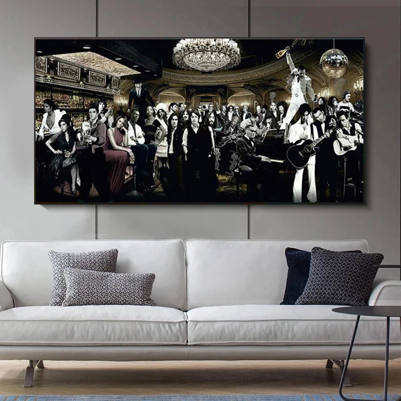 Large Frameless Canvas Wall Art,Music Singer Star Gathering Large Living Room Oil Canvas Painting Wall Art Posters and Prints Fo