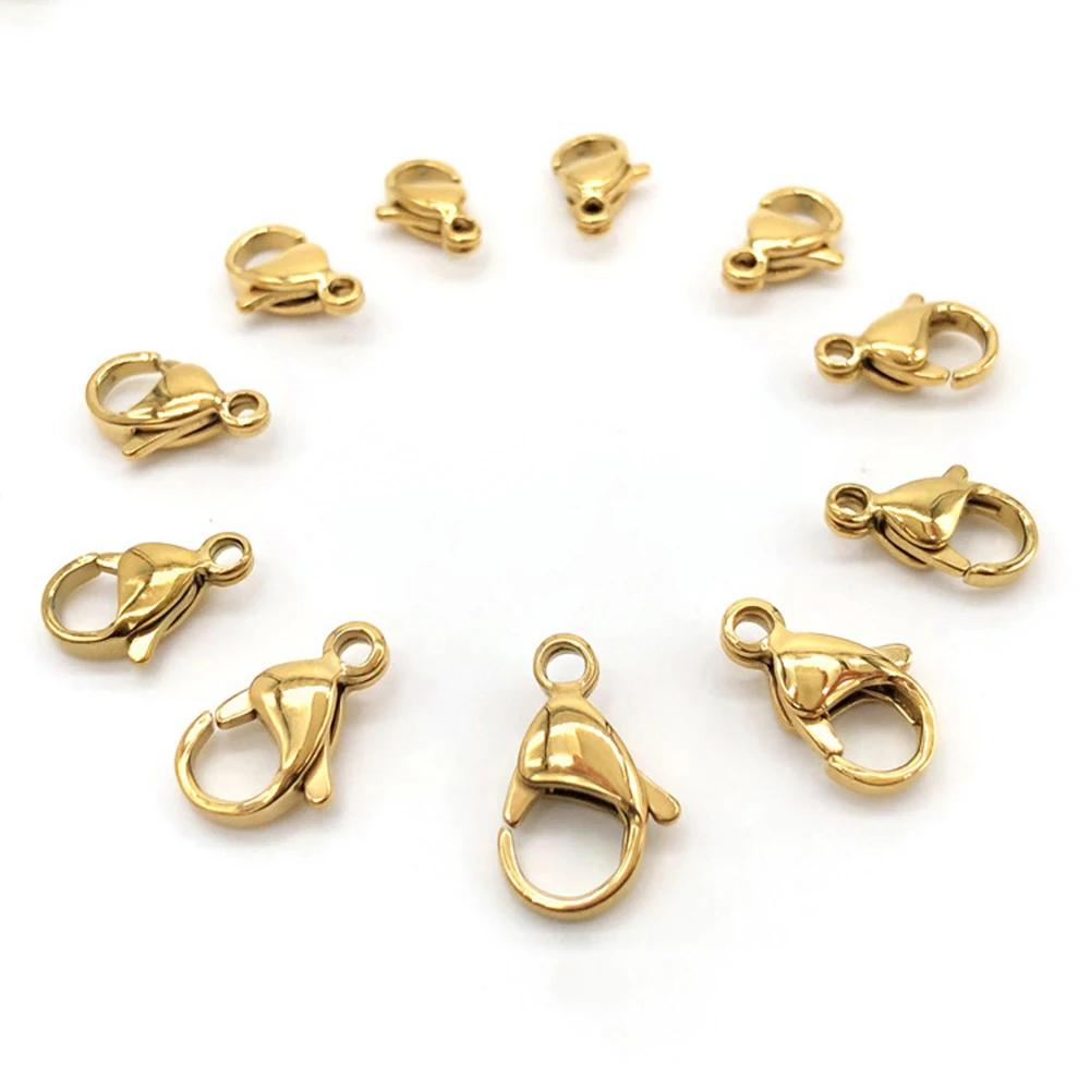 100 stücke pro Los Edelstahl Hummer Edelstahl Verschluss 10mm 11mm 12mm 13mm 15mm 19mm Schmuck herstellung Zubehör – Detail 1