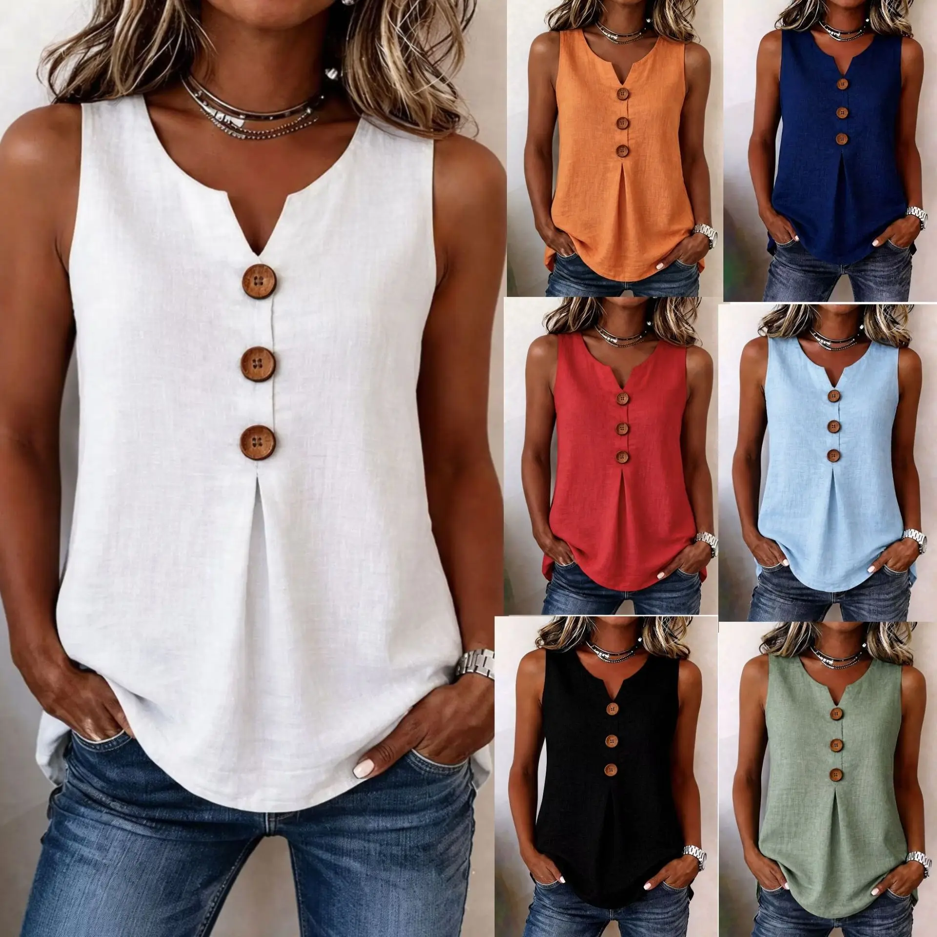 Aurelia Linen Button Vest Sc45cf06670364bfdab25dace63a9f52bn