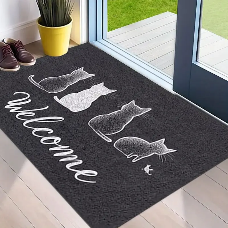 Minimalist Cat Silhouette Doormat White Feline Line Art Non Slip Entry Rug For Pet Lover Home And Modern Entryway Decor