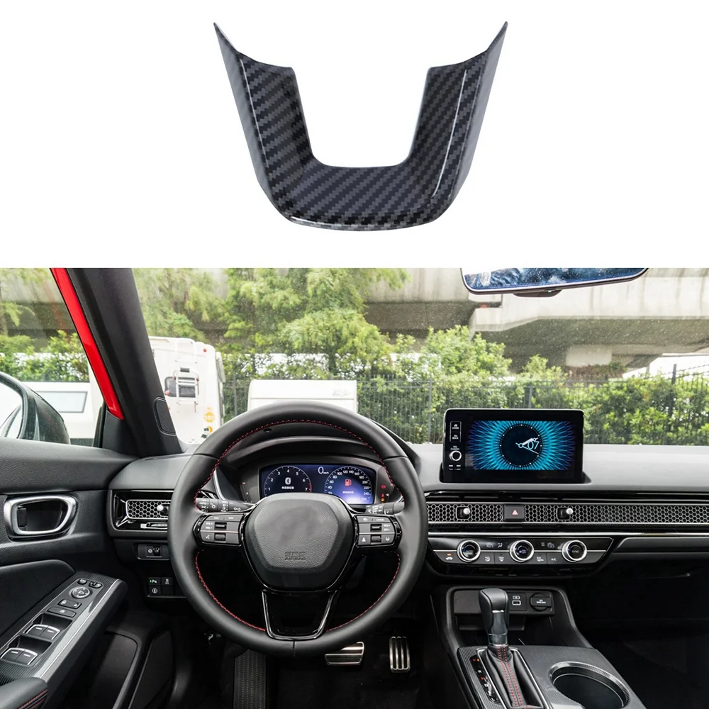 Steering Wheel Cover U-Shaped Steering Wheel Decorative Frame Cover for Honda Civic 11Th Generation 2022 Carbon Fiber