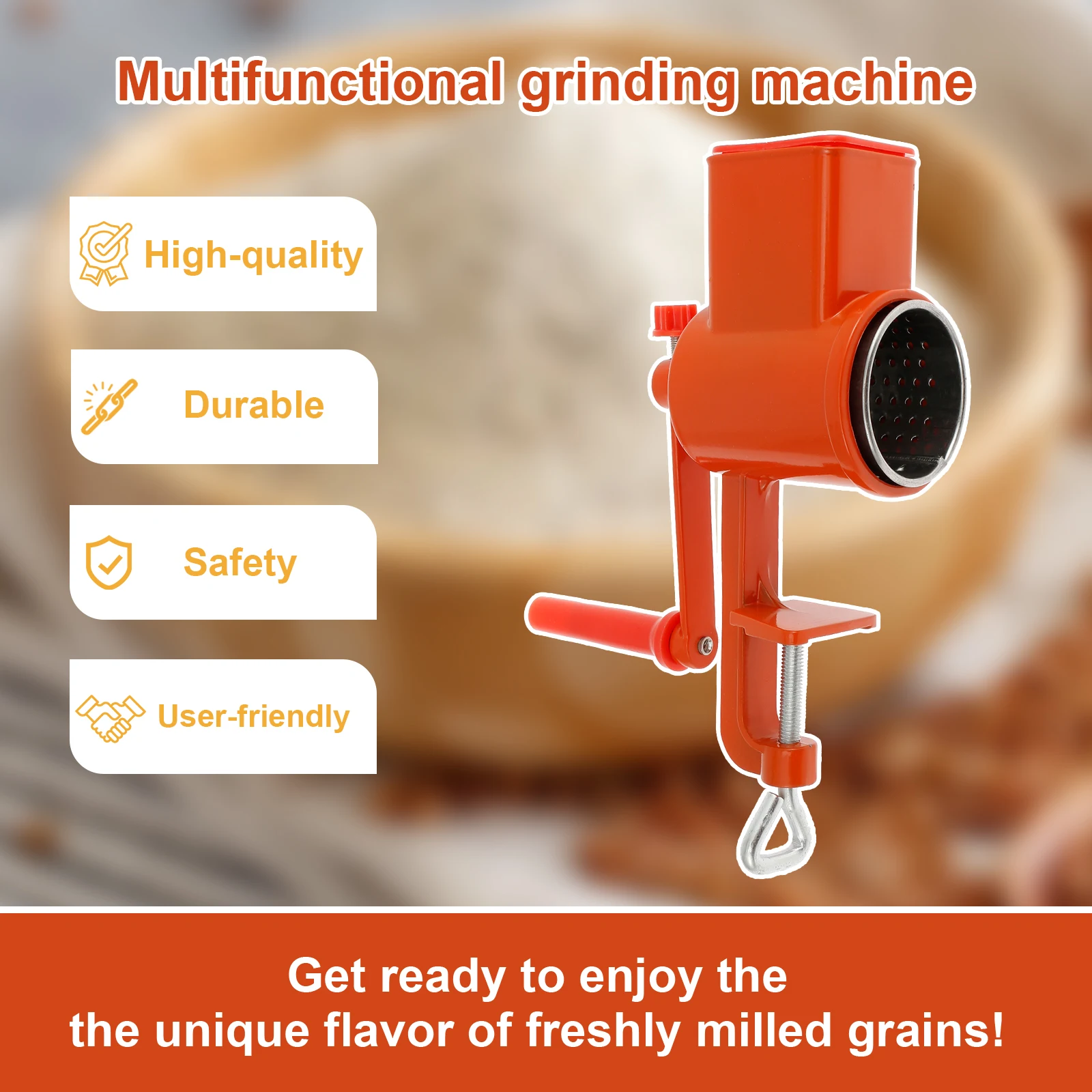 Hand Crank Grain Grinder Rustproof Aluminum Grain Mill Multifunctional Corn Grinder with Handle Manual Food Mill for Nut Spice