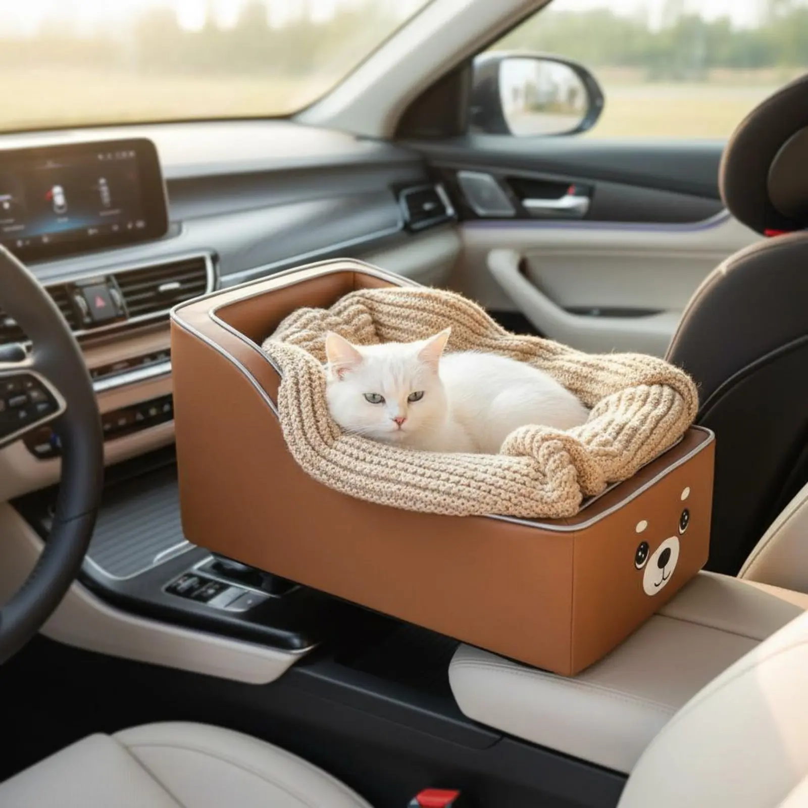 Dog Car Central Rest Car Seat Non-Slip Pet Armrest Booster Seat Small Pet Travel Bed Elevated Design Waterproof for Felines