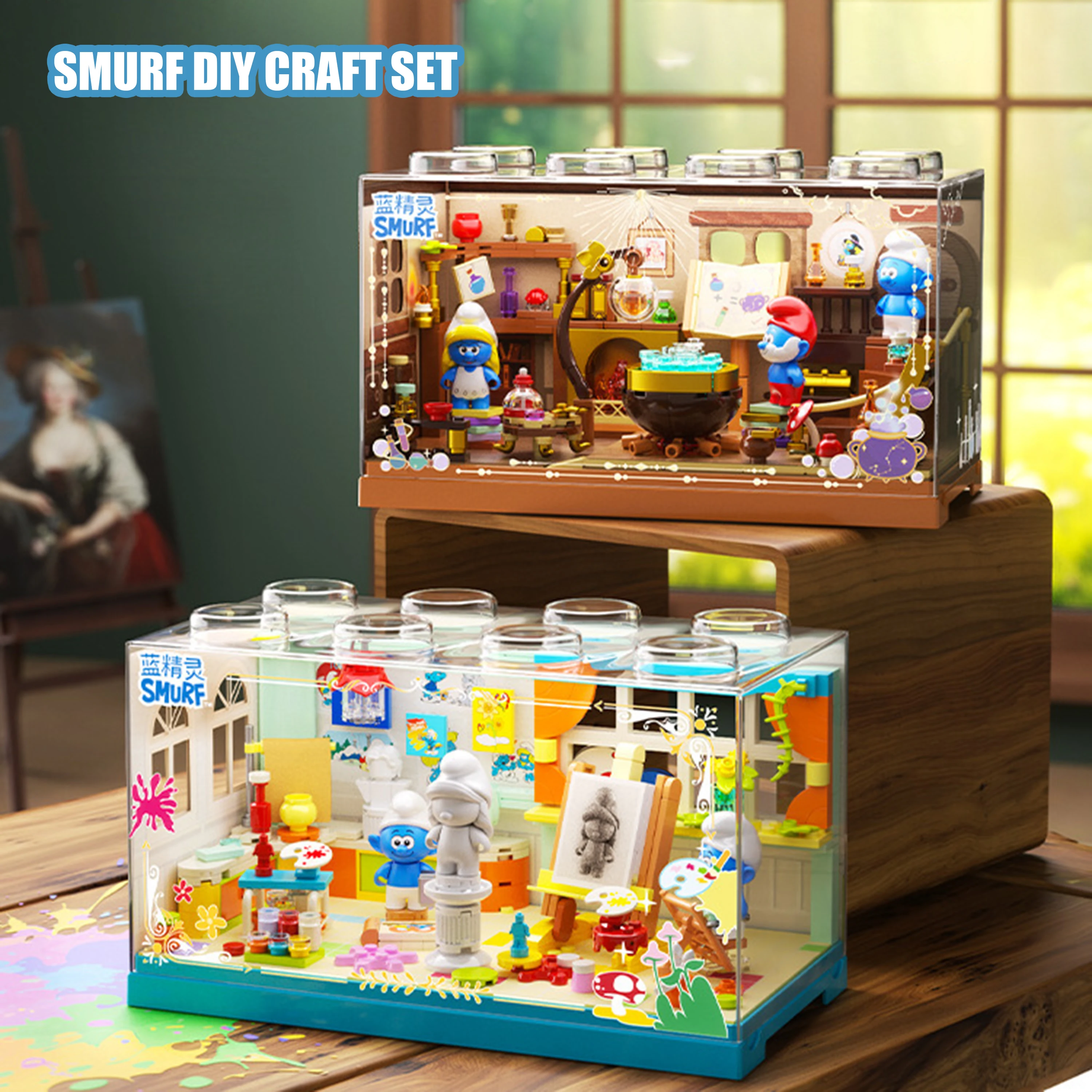 

Smurfs Magic Potion Lab & Painting Studio Building Blocks Twin Set Creative DIY Assembly Model Toy for Kids Collection