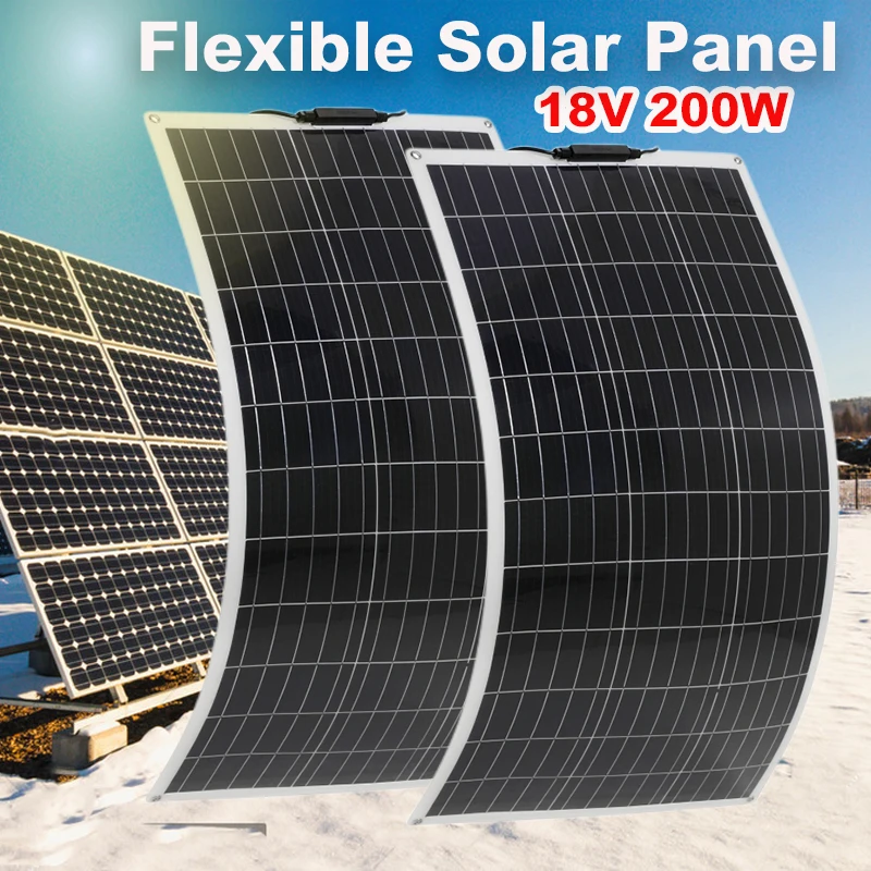 200W 100W 18V PET Cell Flexible Solar Panel White Back Sheet with Junction Box for RV Boat Yacht Caravan Car 12v Battery Charger