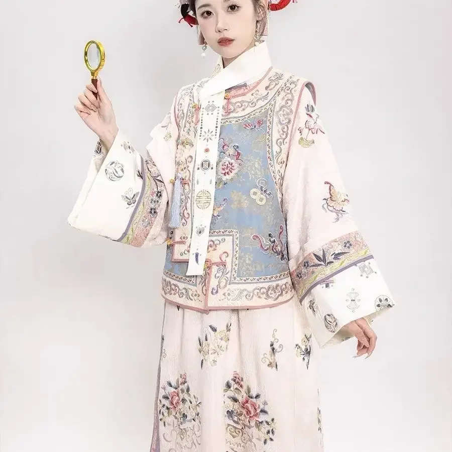 Qing Dynasty Printed Ancient Clothes Hanfu Female Cloak Skirt Chinese Silk Embroidered princess Hanfu Full Set