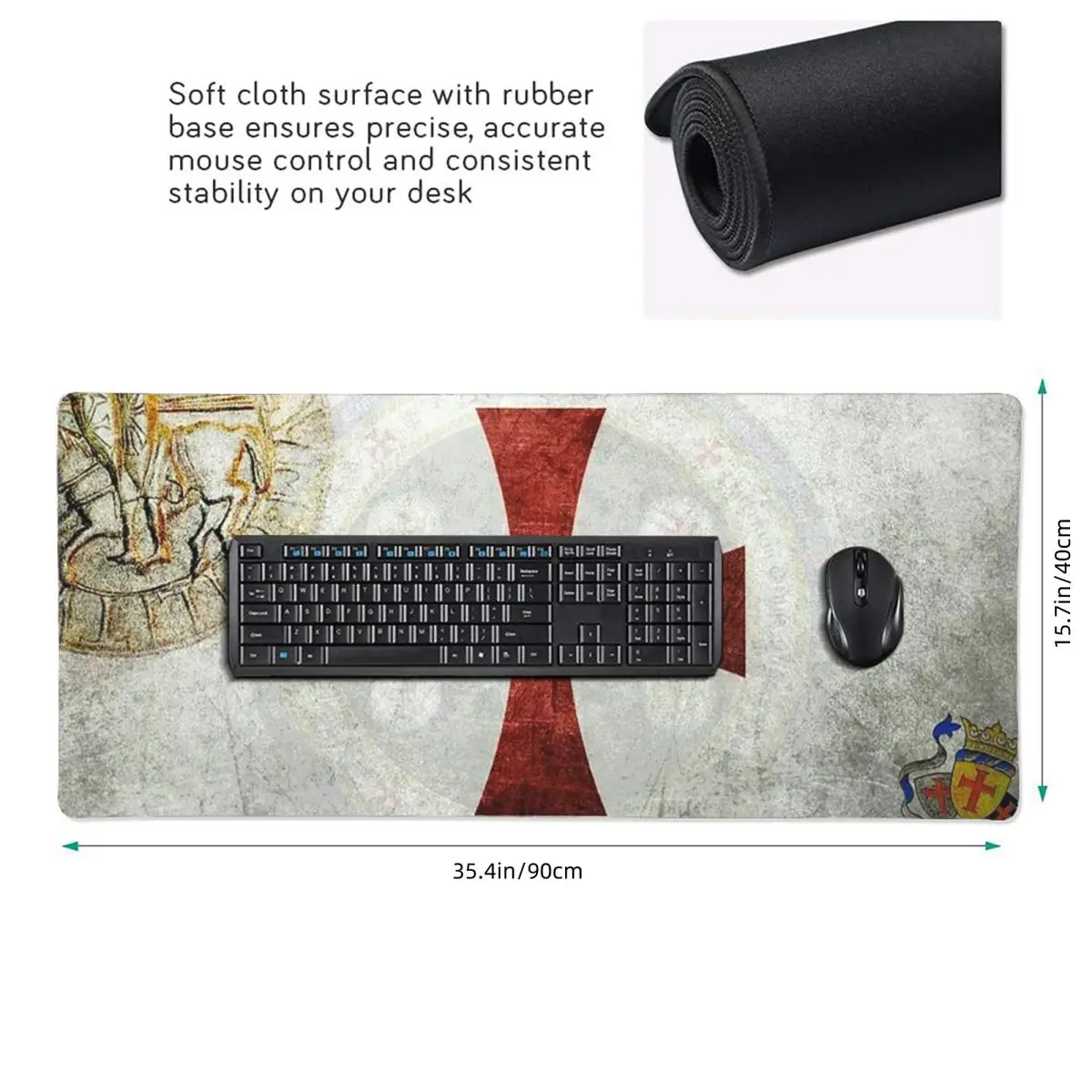 Templar Cross Medieval Crusader Large Mouse Pad Computer Keyboard Mouse Mat Gaming PC Laptop Desk Mat Office Table Mats