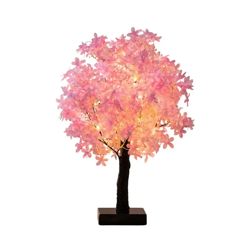PORK-USB/Battery Operated Desktop Tree Lamp Cherry Blossom Decorative Design LED Atmosphere Light For Bedroom Lighting