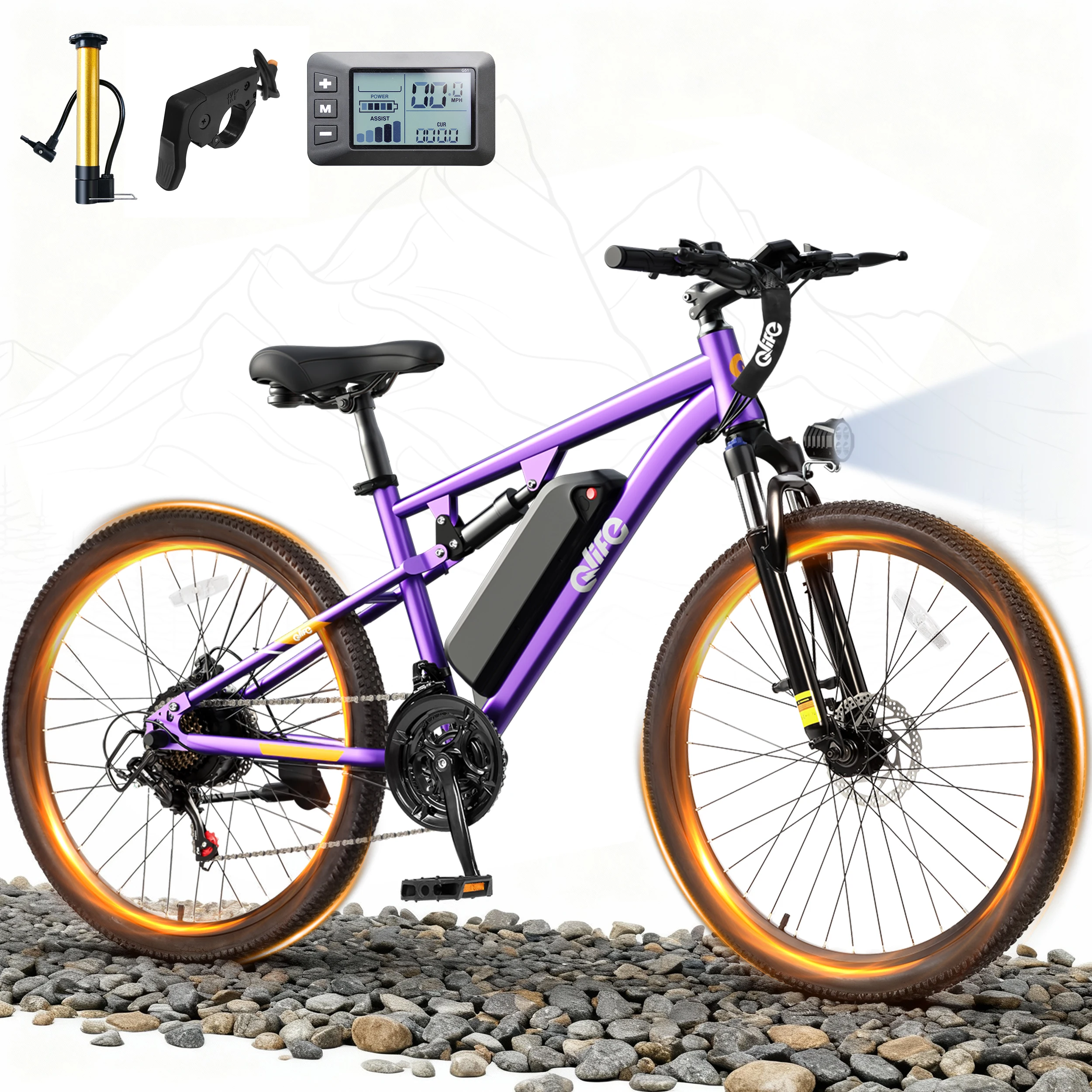 Qlife Racer Ultra 27.5" Electric Bicycle for Adults, Full Suspension 21-Speed Mountain Ebike with 1200W Brushless Motor, 48V 10.4AH Removable Battery 55 Miles image 2
