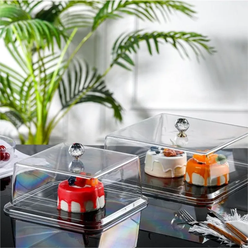 Transparent Acrylic Square Lid Cake Square Plastic Mosquito Preservation Dustproof Cover Western Dim Sum Bread Buffet CoverZI260