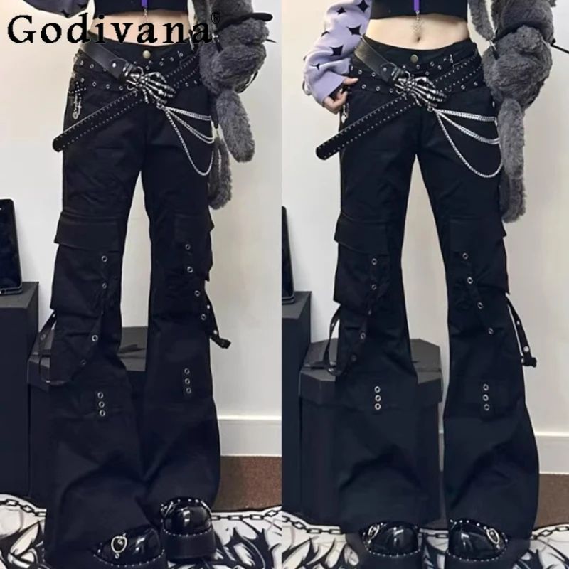 

Subculture Y2K Black American Winter Fleece High Waist Micro-flared Pants Fashion Versatile Personality Chic Handsome Trousers