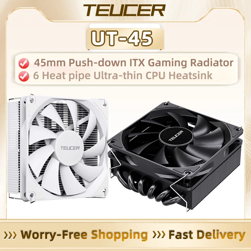 TEUCER UT-45 Low Profile CPU Cooler 4 Heat Pipes Pressure-Down Thin Radiator- Supports Intel LGA1700/1200/2011/2066 AMD AM4/AM5