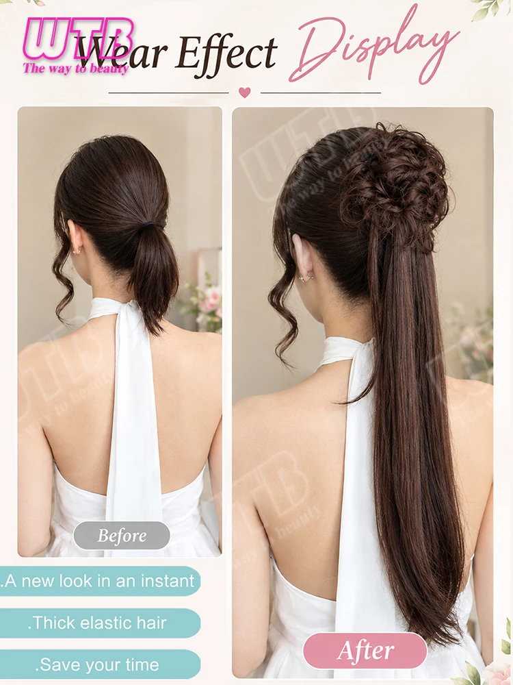 Curly Ponytail Wig for Women Synthetic Wig Hair Tie Style Curly Ponytail with Bun Easy to Wear for Daily Wear Festivals Weddings