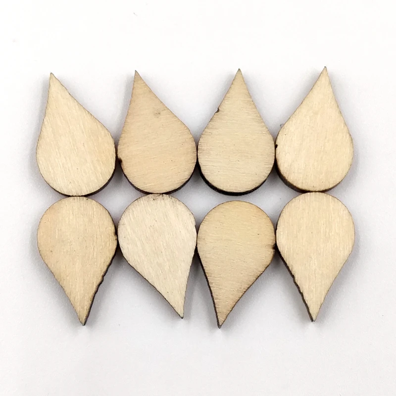 15-100mm  Wooden Shape Cutouts Wood Water Drop Shape Discs Slices Wood Pieces Embellishment DIY Crafts Ornament Home Decorations