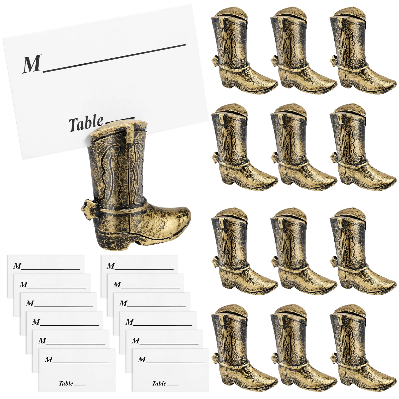 

12Pcs Place Card Holders Retro Cowboy Boots Table Card Holder Resin Place Photo Stand Creative Table Sign Stands 4.7x4 cm