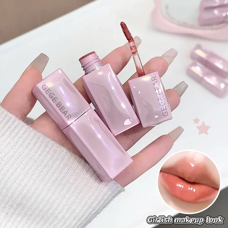 Gege Bear Hydrating Lip Serum Gloss Mirror Dewy Lip Tint Long Lasting Non-sticky Plumping Moisturizing Lip Glow Natural Gradient
