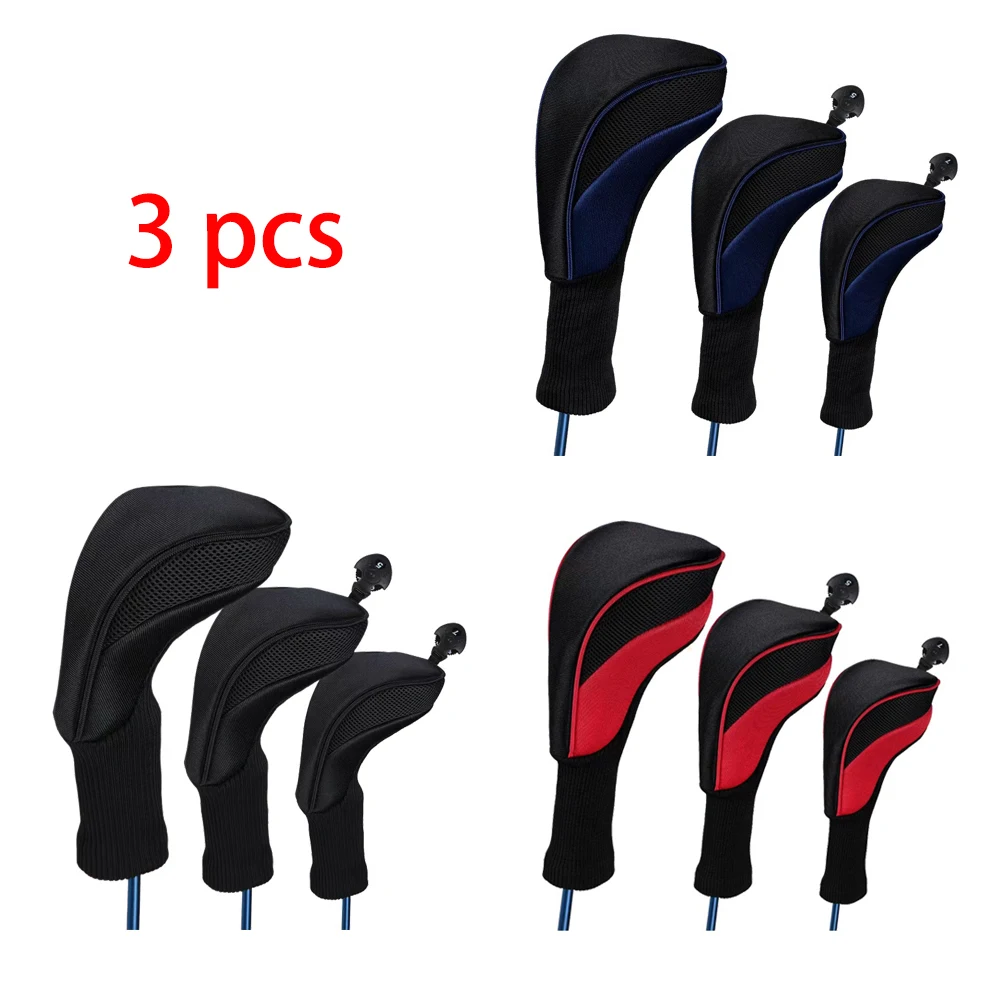 3Pcs/Set Golf Club Head Covers for Fairway Wood Driver Hybrids Long Neck Mesh Sports Fan Golf Club Headcovers Set