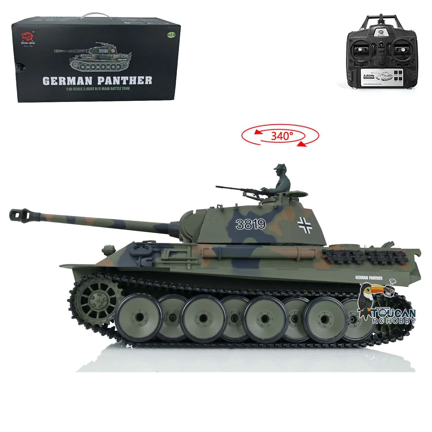 HENG LONG RC Tank 2.4Ghz 1/16 7.0 Plastic Ver German Panther V RTR Army 3819 Model Speaker Smoking Unit BB Shooting Toys TH17285