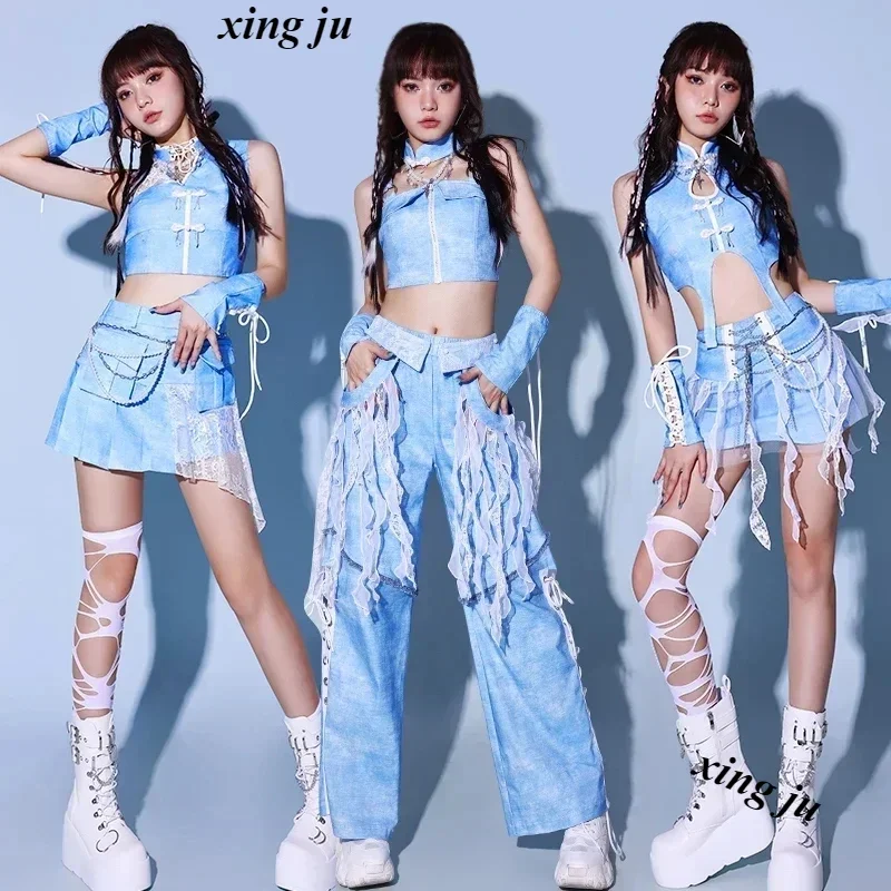 

2025 New Women Group Jazz Dance Performance Costumes Girl Blue Kpop Outfits Women Nightclub Female DJ Dancers Hip Hop Stage Wear