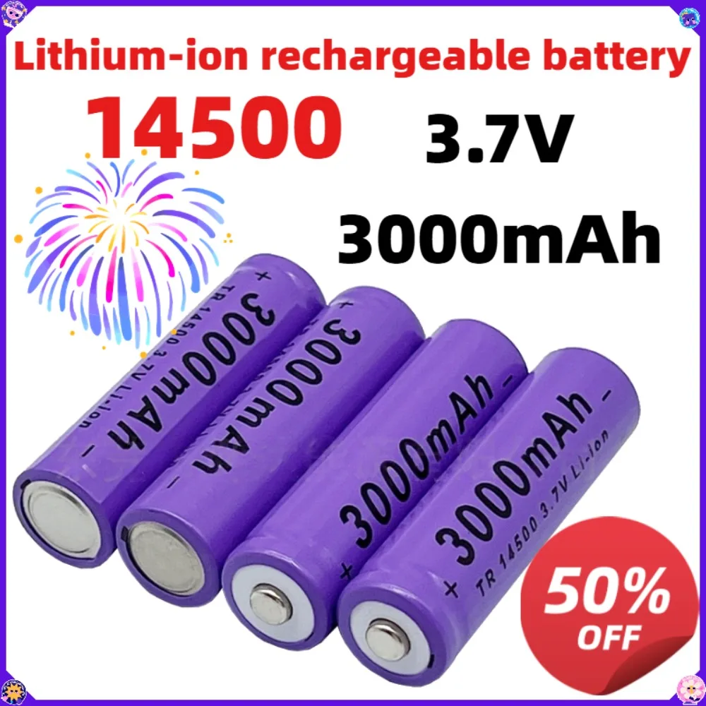 3.7V 14500 3000mAh Li-ion Rechargeable Battery High Capacity Long Lasting for LED Flashlight Headlamp Torch Toys