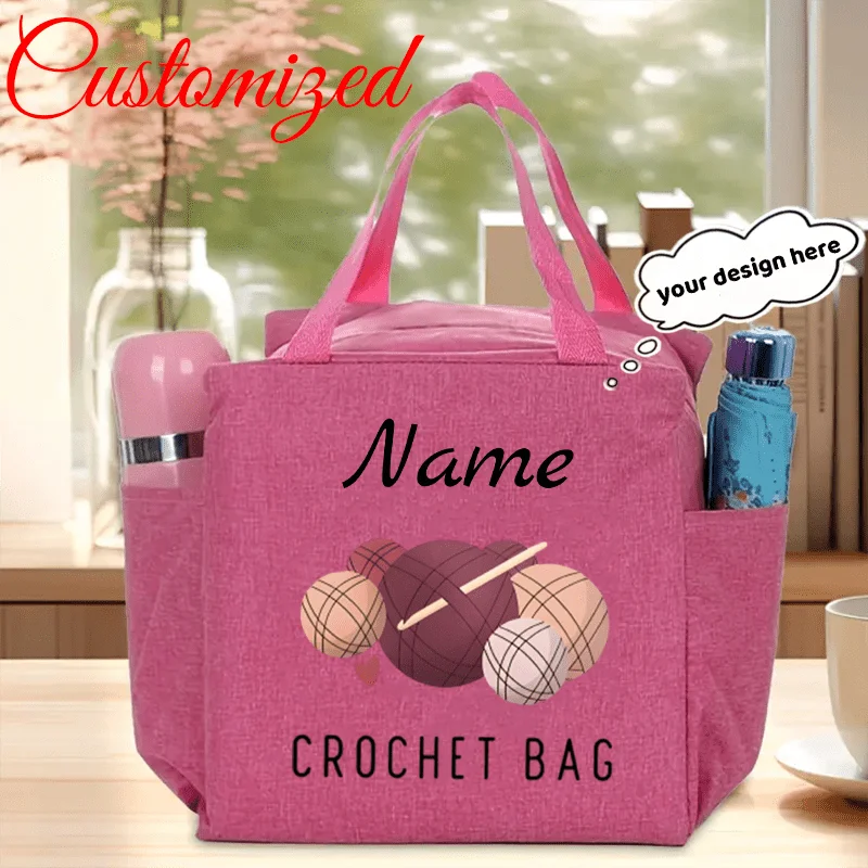 Custom Personalized Name Mini Tote Bag, Knitted Storage Pouch - Crochet/Yarn Organizer with Zipper Closure Tote Bag