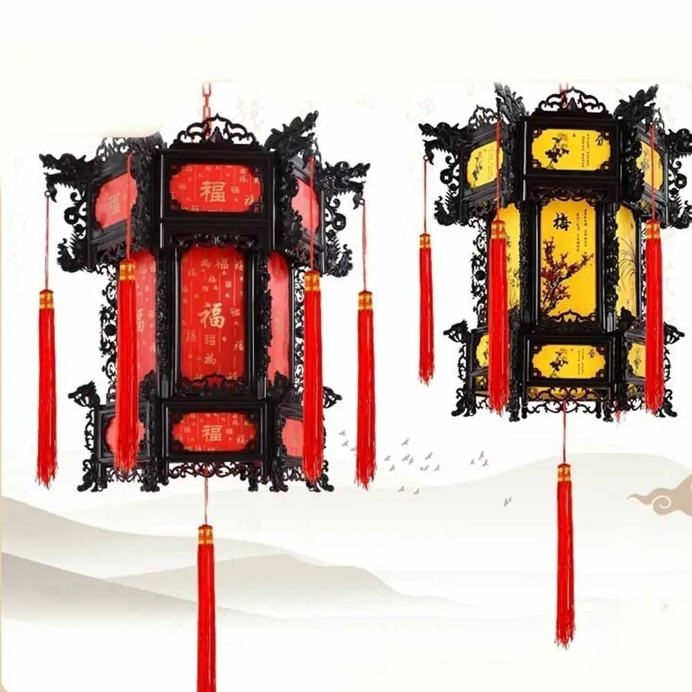 Hexagonal Chinese Antique Lantern Hanging Chinese Style Spring Festival Chandelier Lantern Red PVC New Year Hanging Lantern