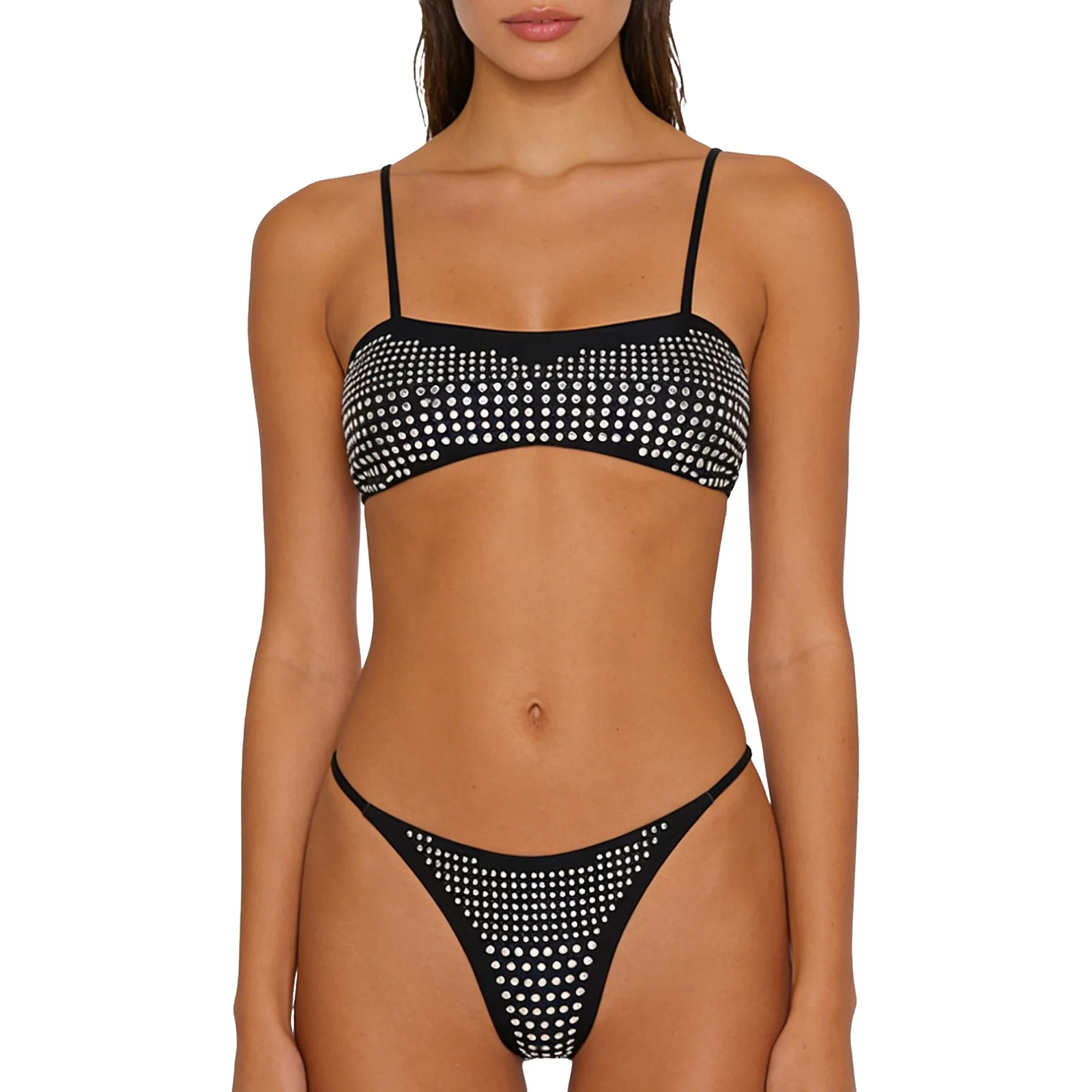 Women Fashion Glittery Bikini Swimwear Sets Sequin Bra Top with High Waist Briefs Beachwear for Sun Bathing Tropical Vacation