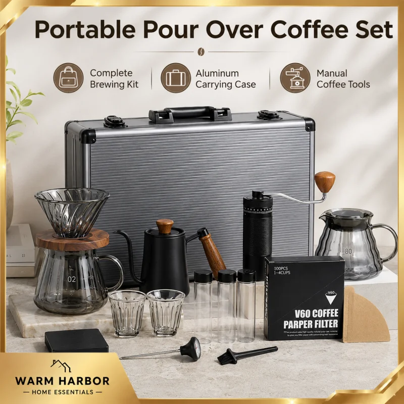 Drip Coffee Maker Set With Hand Grinder Filter Cup Serving Pot Temperature Control Kettle Pour Over Coffee Brewing Tool Gift Set