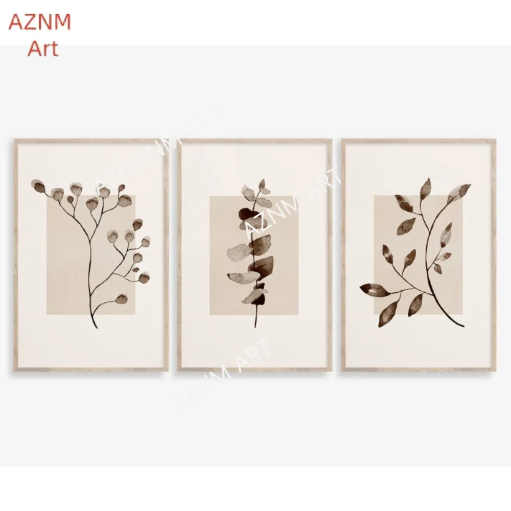 1/3Pcs Boho Botanical Print Set: Beige Brown Neutral Gallery Wall Art Canvas Painting Wall