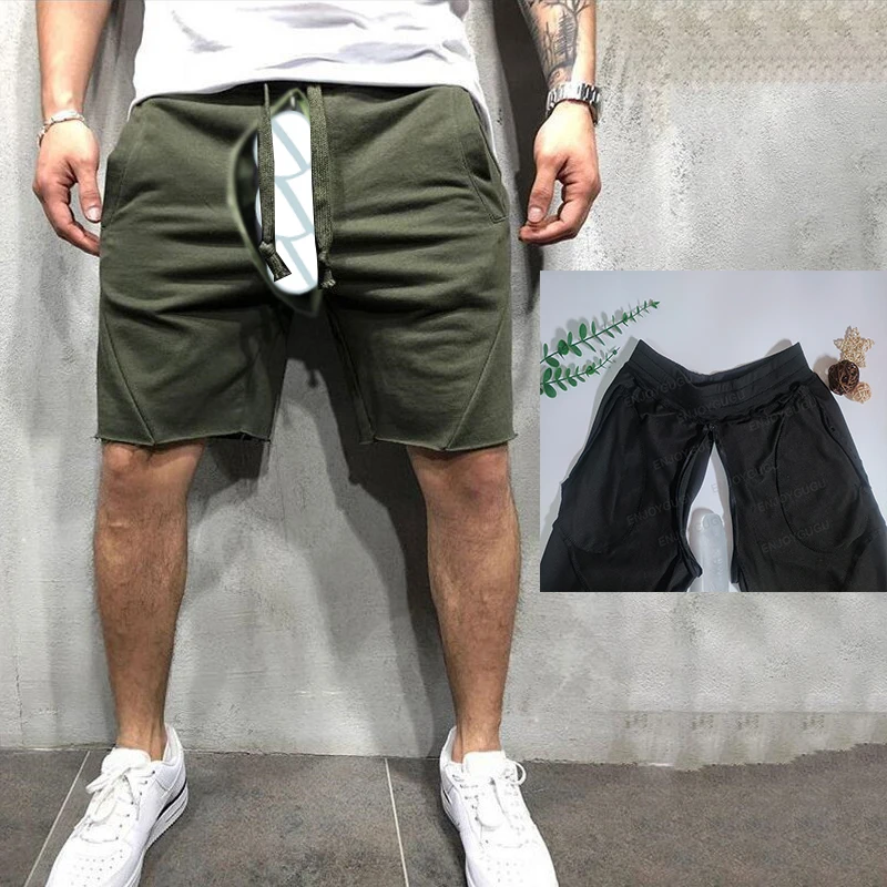 Invisible Open Crotch Outdoor Sex Erotic Pants Sports Shorts Men Thin Summer Baggy Casual Sweatpants Joggers Streetwear Short