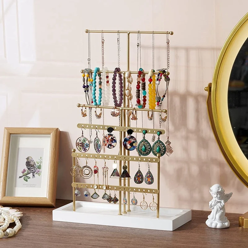 Jewelry Organizer Tabletop Jewelry Holder 6Tier Jewelry Tree Display Stand With Tray,For Earring Necklace Bracelet