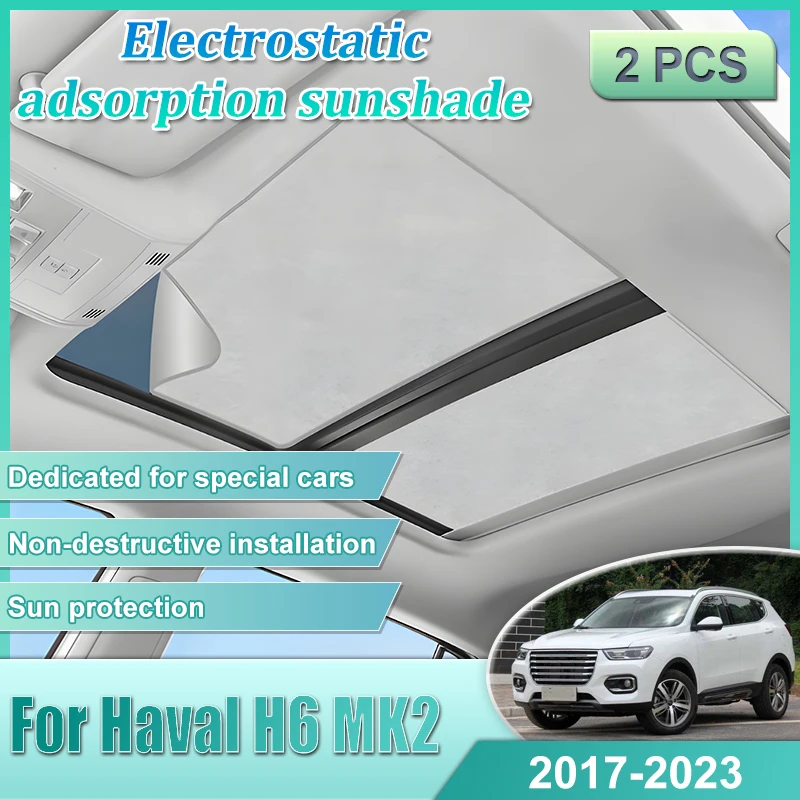 Para haval h6 mk2 2017-2023 telhado de vidro carro split sun shades adsorção eletrostática telhado solar guarda-sol clarabóia janela protetor