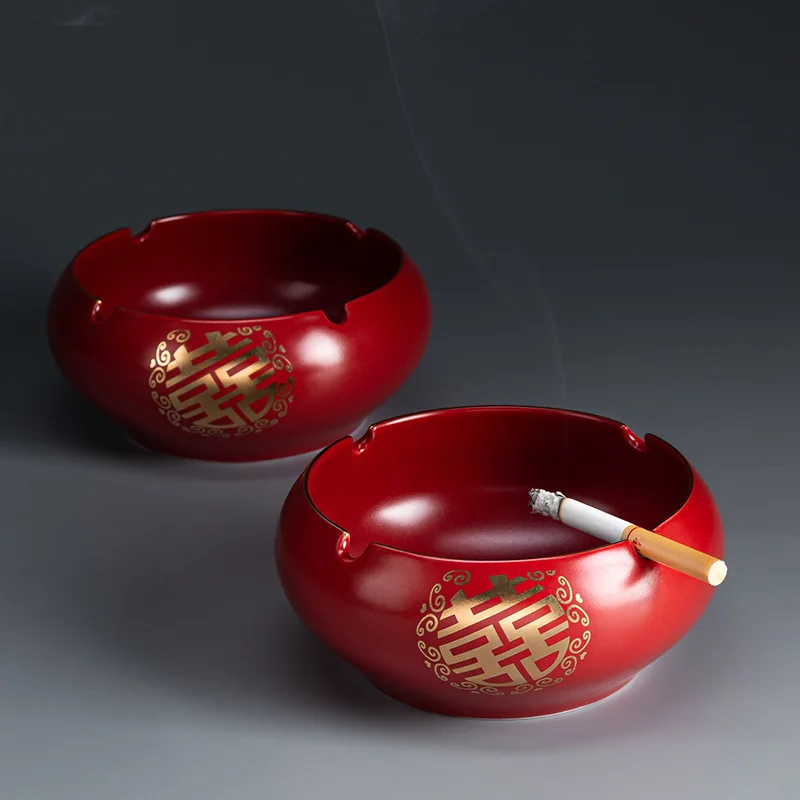 Red Wedding Ceramic Cigarette Ashtray Tabletop Portable Smoking Cigar Ash tray for Outdoor Indoor Home Desk Accessories Decor