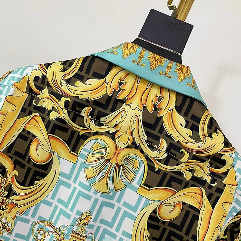 Kemeja Royal Mewah Pria Kasual Musim Panas Pendek Pria Sosial Paisley Court Kemeja Cetak Manga Longa Kemeja Pesta Prom Ropa Para Hombre