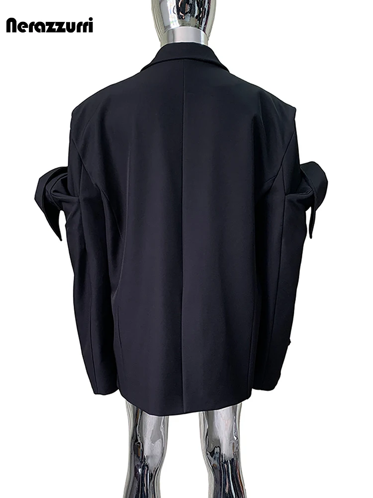 Nerazzurri Spring Autumn Black Oversized Blazers for Men Shoulder Pads Single Breasted Punk Style Fake 2 Piece Menswear Clothes