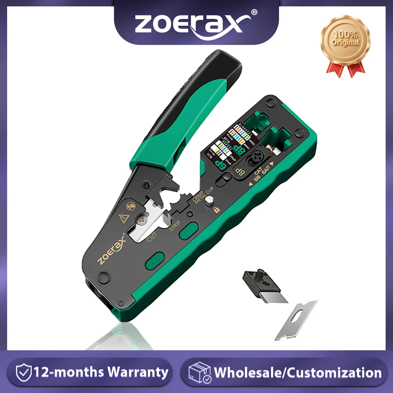 ZoeRax RJ45 Crimping Tool for Cat7 Cat6a Cat6 Cat5e Ethernet Connectors Wire Cutter Ethernet Crimper With two blades