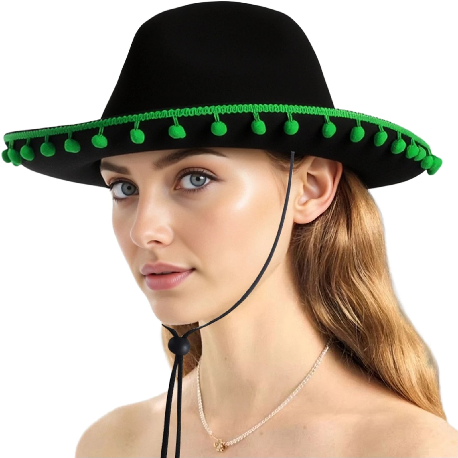 

Funny Mexican Hat Wide Brim Felt Hat Woven Belt Embellish Drawstring Hat Summer Outdoor Sun Hat for Sombrero Halloween Headwear