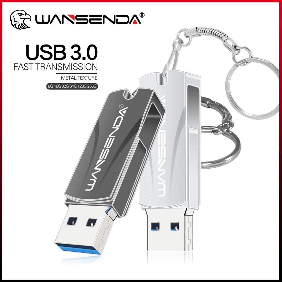 

Wansenda Metal USB 3.0 Flash Drive Portable High Speed Pen Drive 256GB 128GB 64GB 32GB 16GB 8GB Cle USB Memory Stick + Key Ring